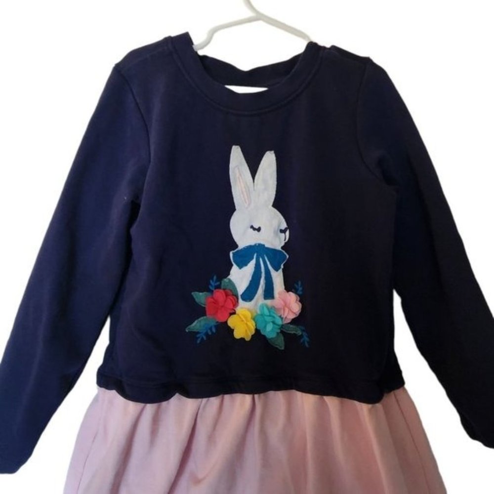 Hanna Andersson Bunny Sweatshirt Dress Applique Floral 130 8 Years Kids Girl - Picture 3 of 9